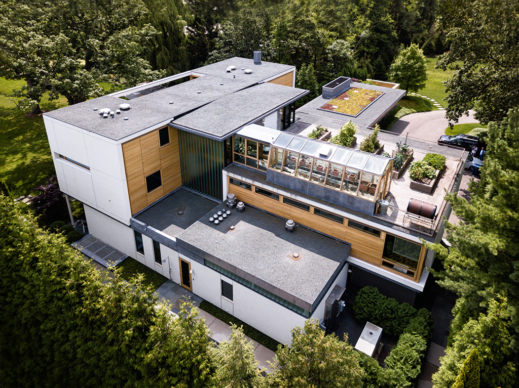 drone aerial view of rooftop gardens