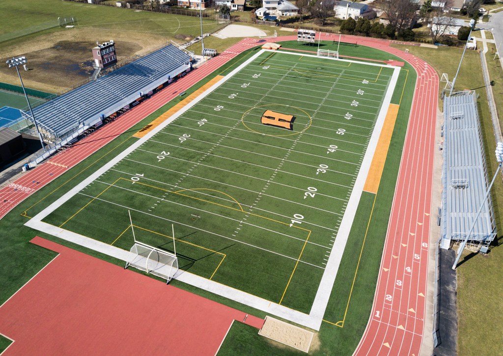 Drone view of football field
