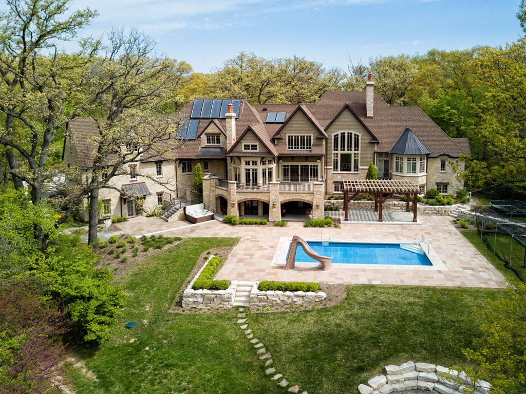 backyard swimming pool aerial view