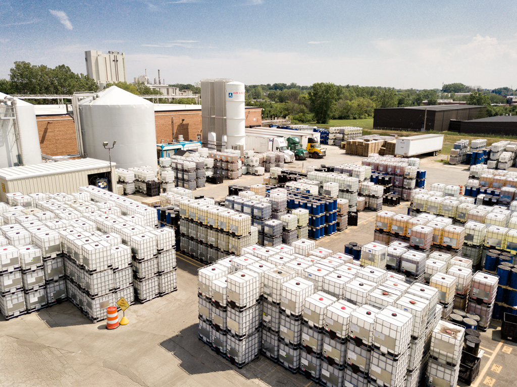 company storage yard aerial drone view