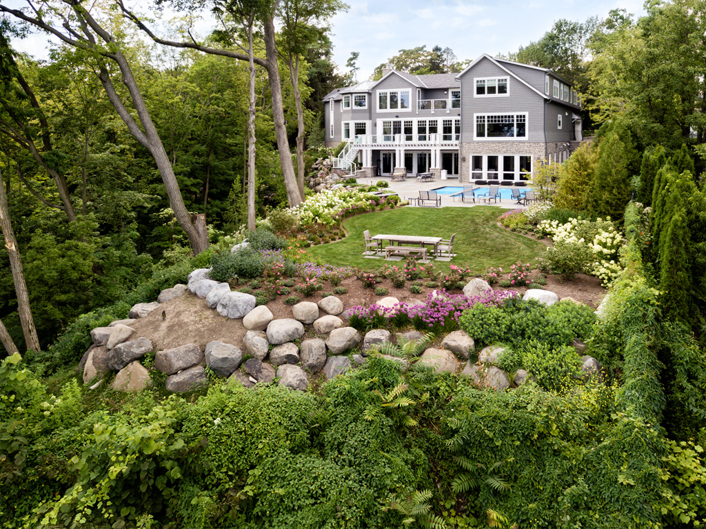 drone view of house on cliff